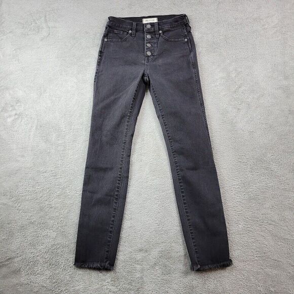 Madewell Jeans Womens 25X28 Black 10" High Rise‎ Skinny Raw Hem Button Fly - Picture 1 of 13